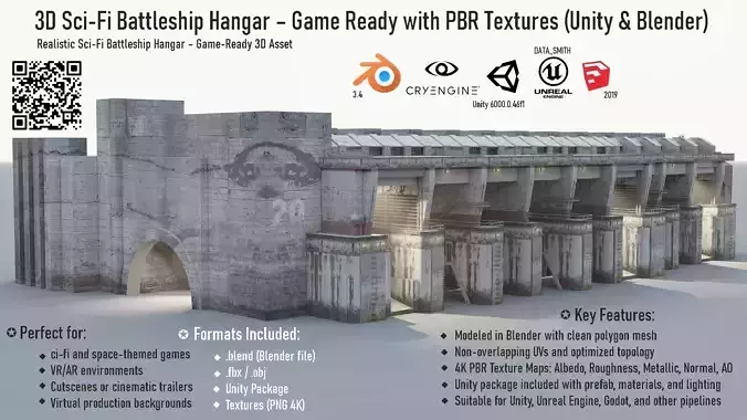 Realistic Sci-Fi Battleship Hangar Low-poly 3D model