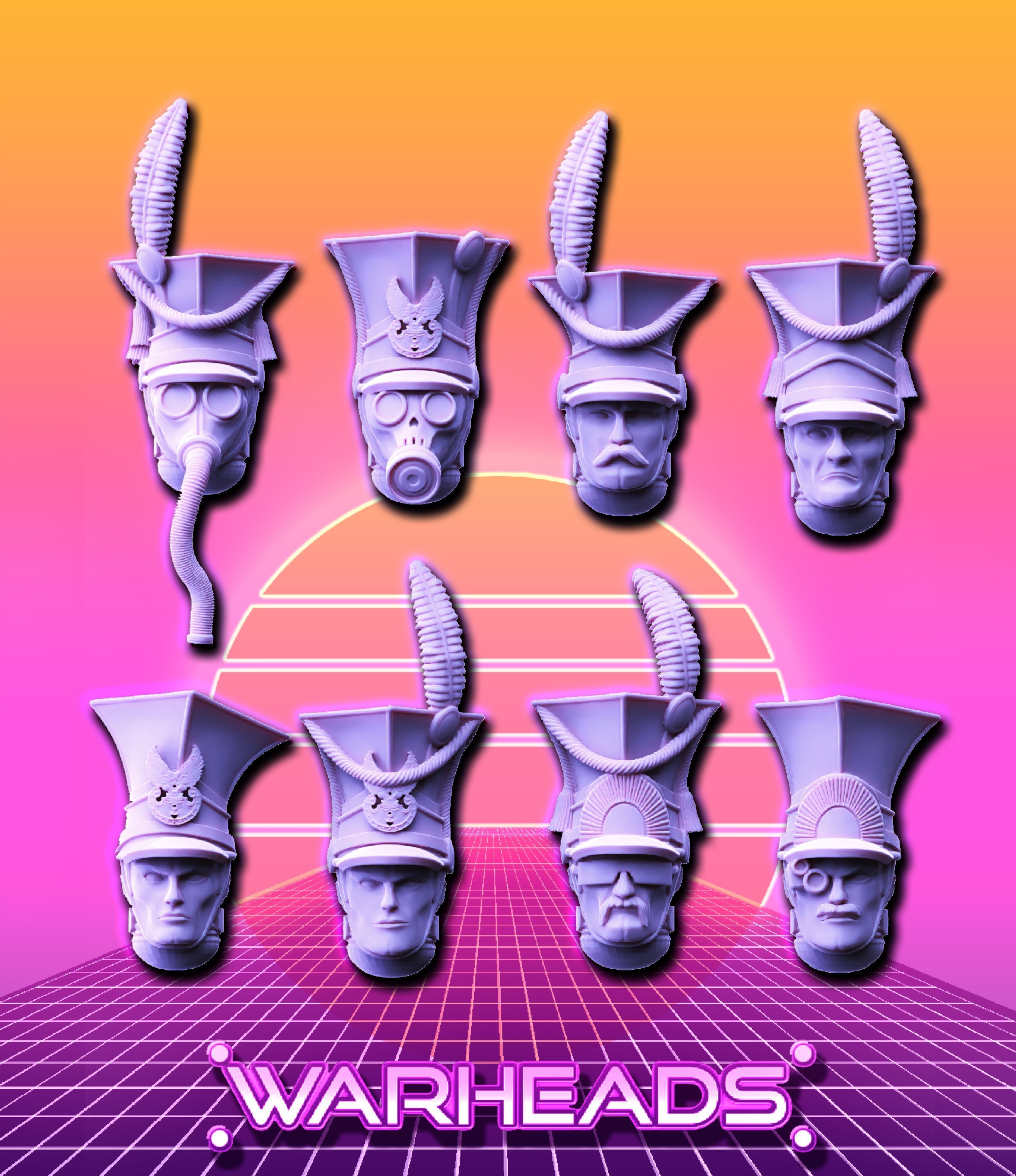 Uhlan Cavalry Heads - Charge -24 heads 3D print model_2