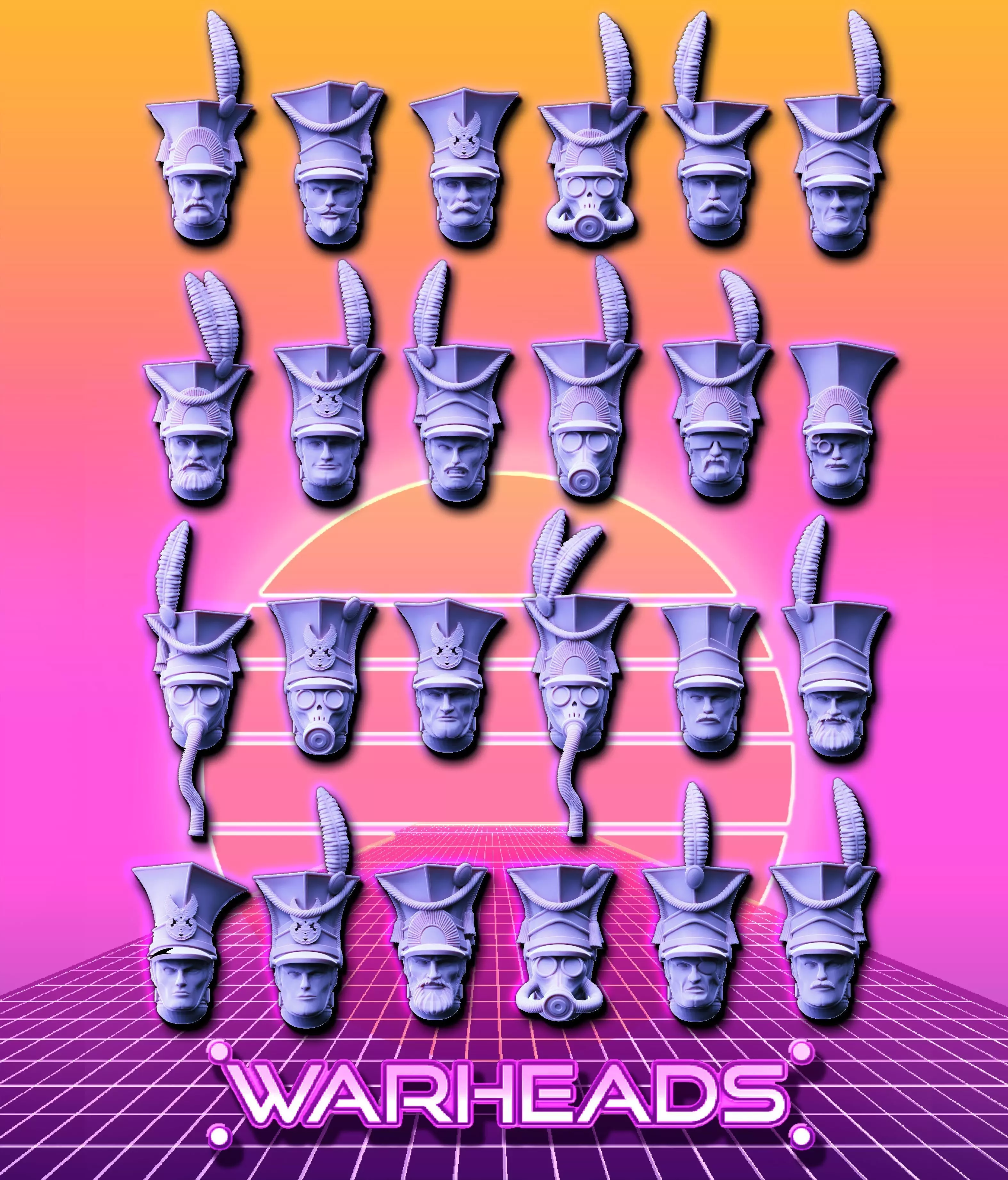 Uhlan Cavalry Heads - Charge -24 heads 3D print model_0