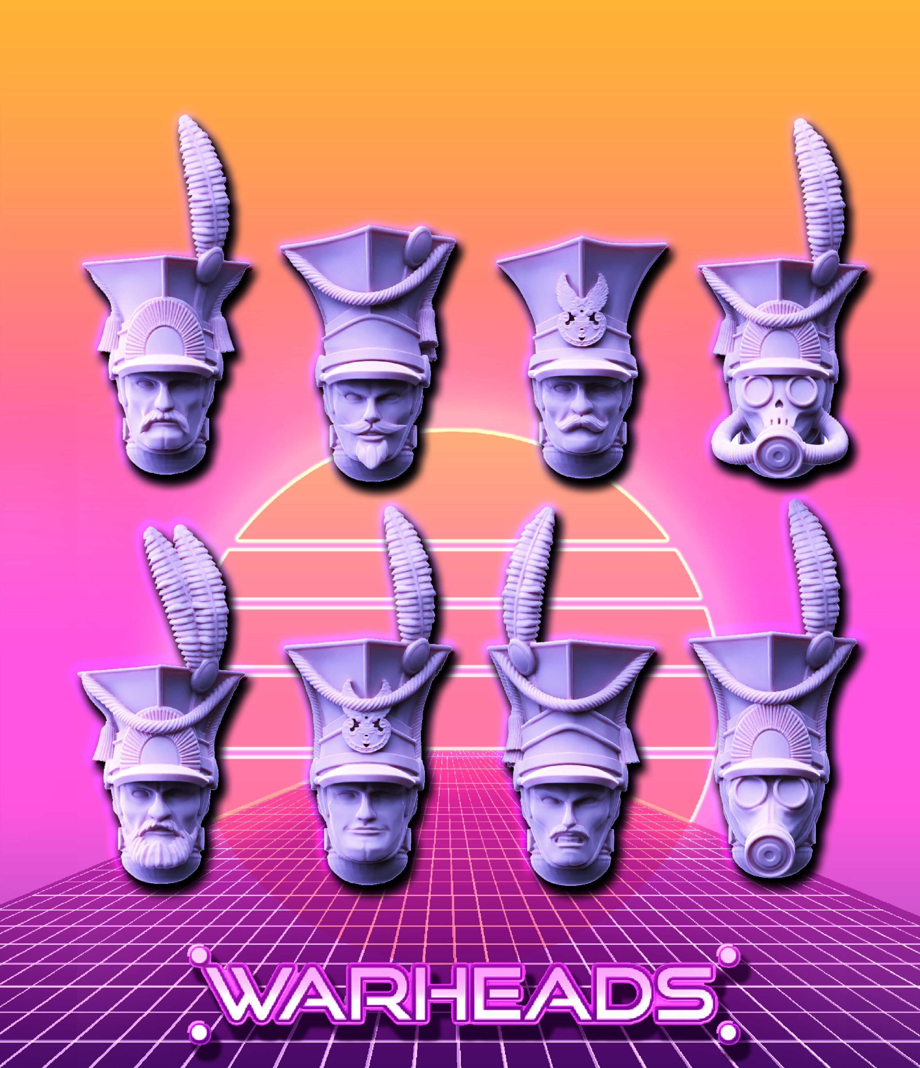 Uhlan Cavalry Heads - Charge -24 heads 3D print model_1