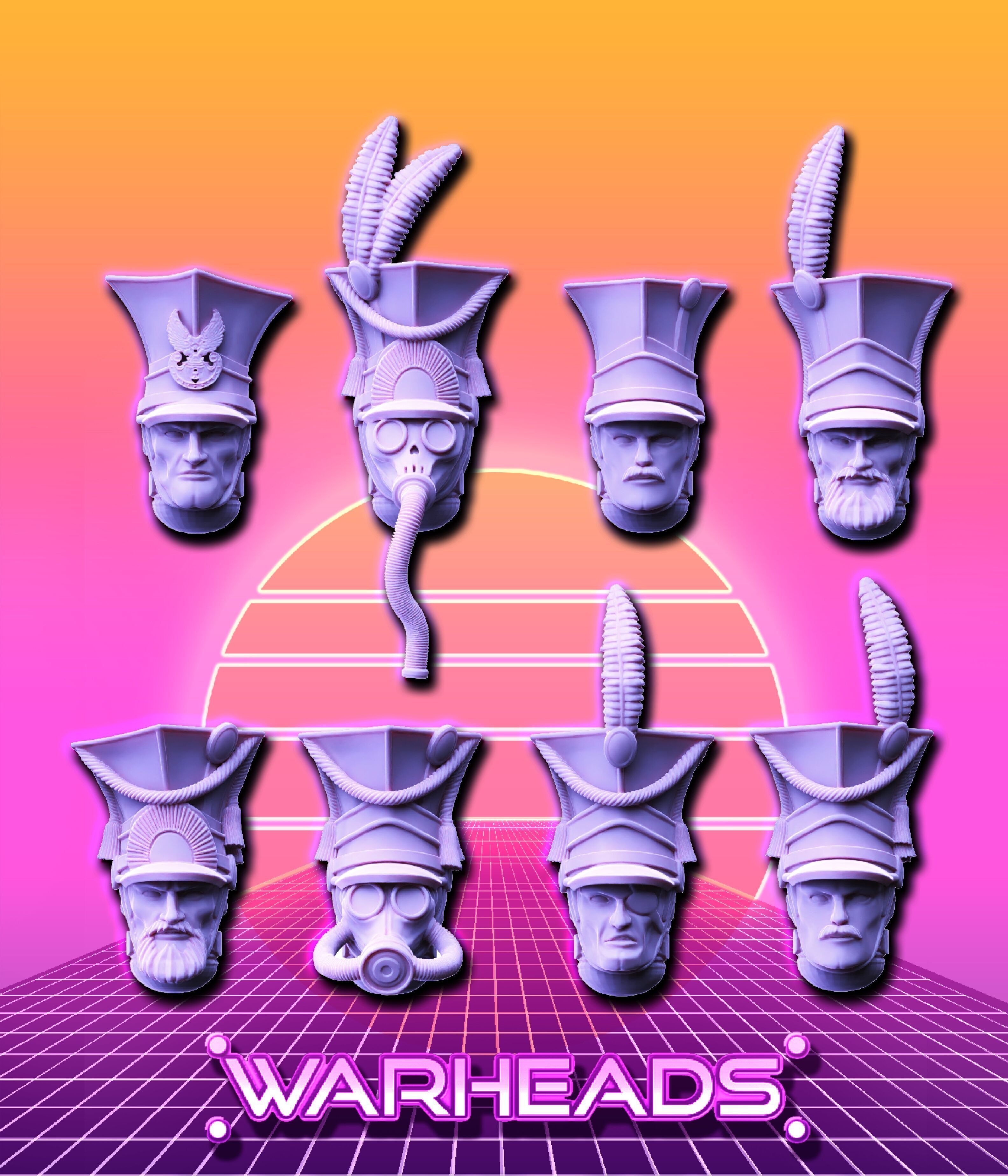 Uhlan Cavalry Heads - Charge -24 heads 3D print model_3