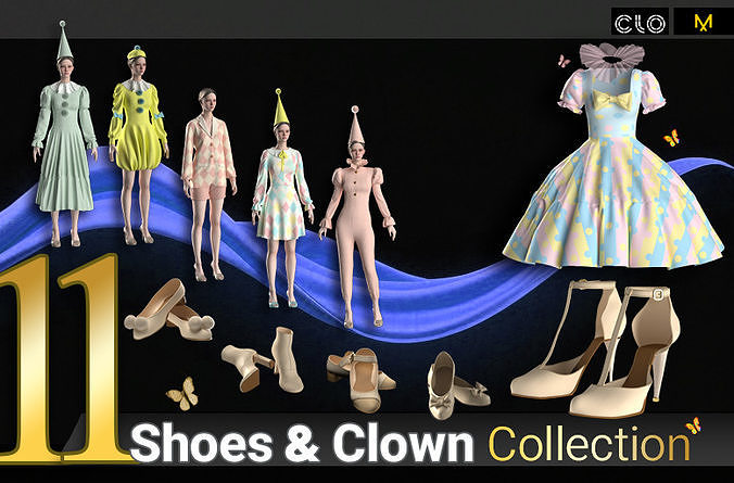 Classic Fantasy Clown Outfit  Shoes  CLO3D  AI Textures 3D model