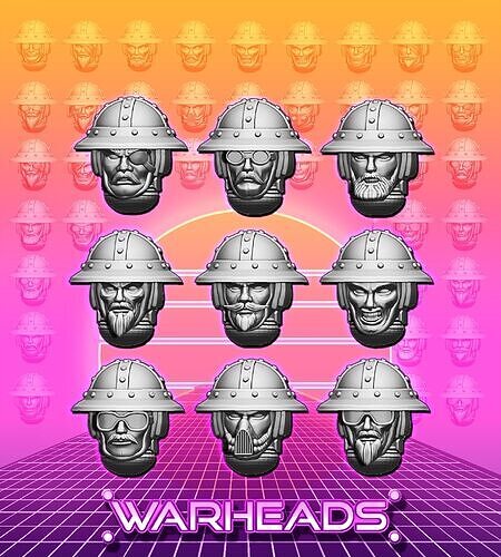Mercenary Crossbowman Heads - 66 heads 3D print model