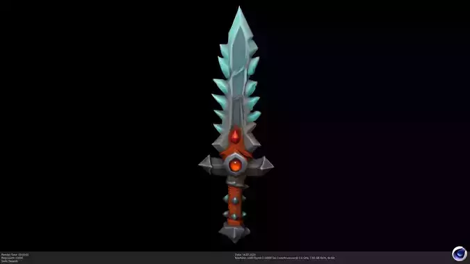 Stylized Frostfire Blade 3D Model - Game Ready Sword - AI