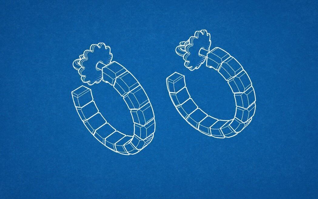 legant Ice Cube Style Gold Earrings - 3D Model 3D print model_8