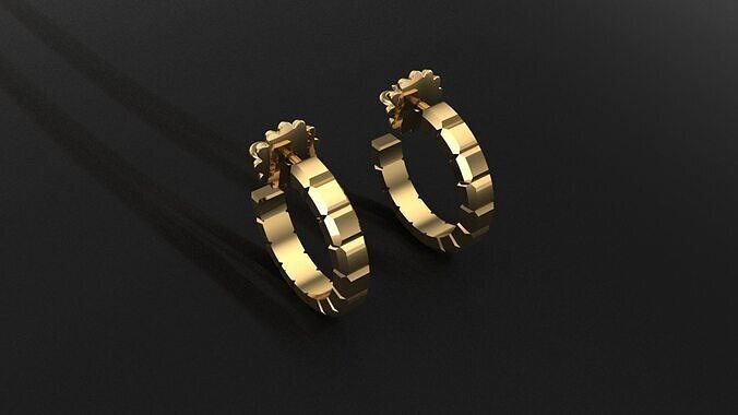 legant Ice Cube Style Gold Earrings - 3D Model 3D print model