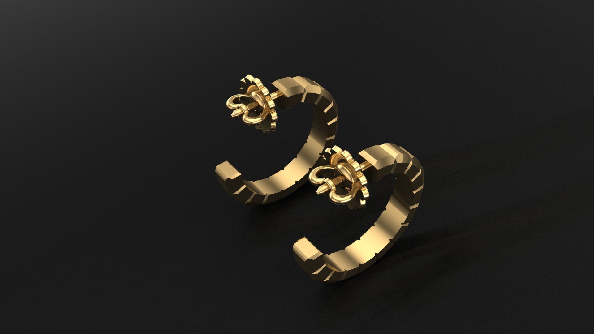 legant Ice Cube Style Gold Earrings - 3D Model 3D print model_3