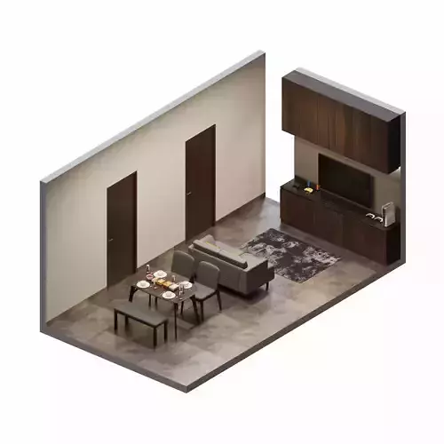 Isometric Open Space Interior Living Dining Room