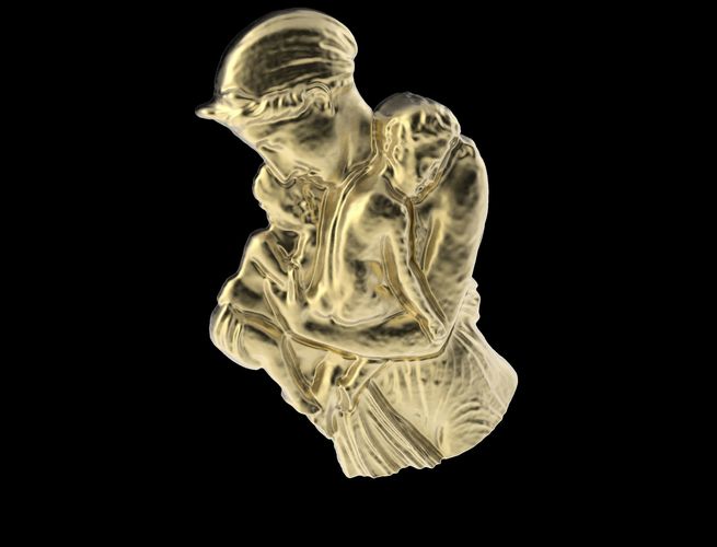 Woman with 2 children 3D print model