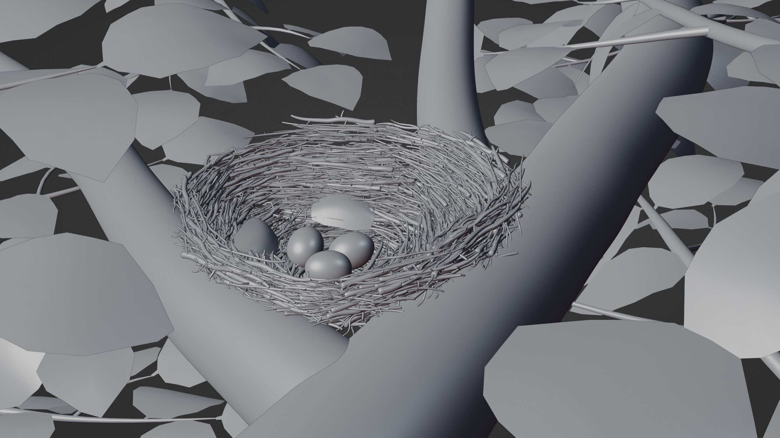 Bird Nest Nature Scene 3D model_11