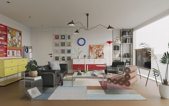 Modern Retro Bauhaus Living Room Bauhaus Living Room Dopamine 3D model