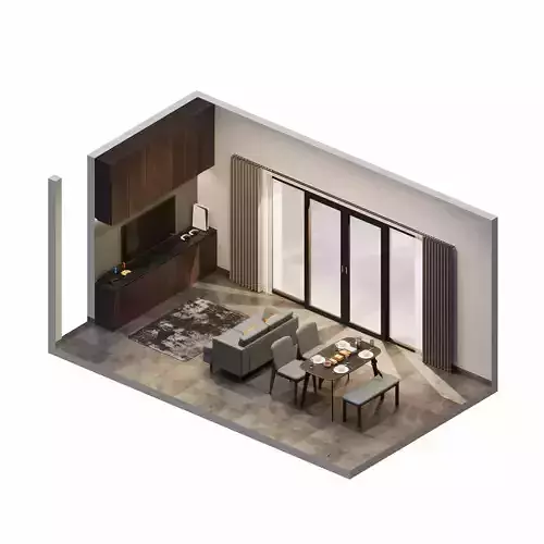 Isometric Open Space Living Dining Room