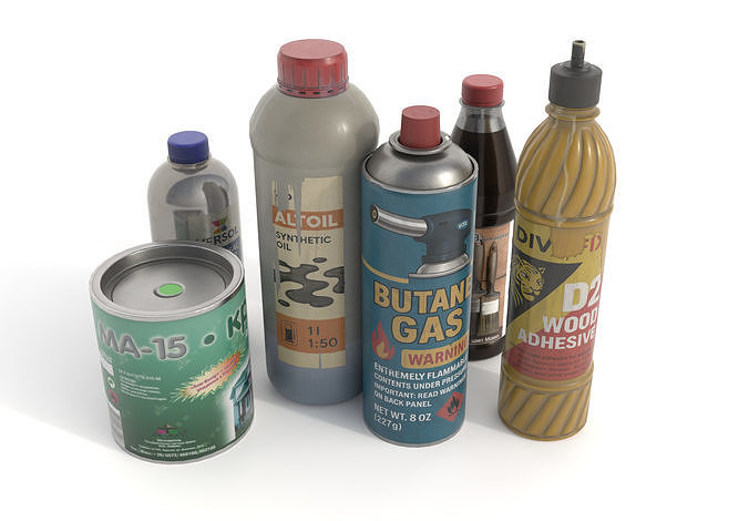 Industrial liquids and chemicals colection Low-poly 3D model