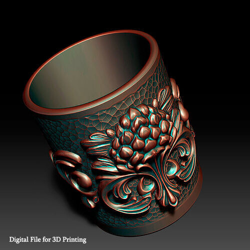 Faceted Cup with Decorative Element - Koozie for miniCola Cans 3D print model