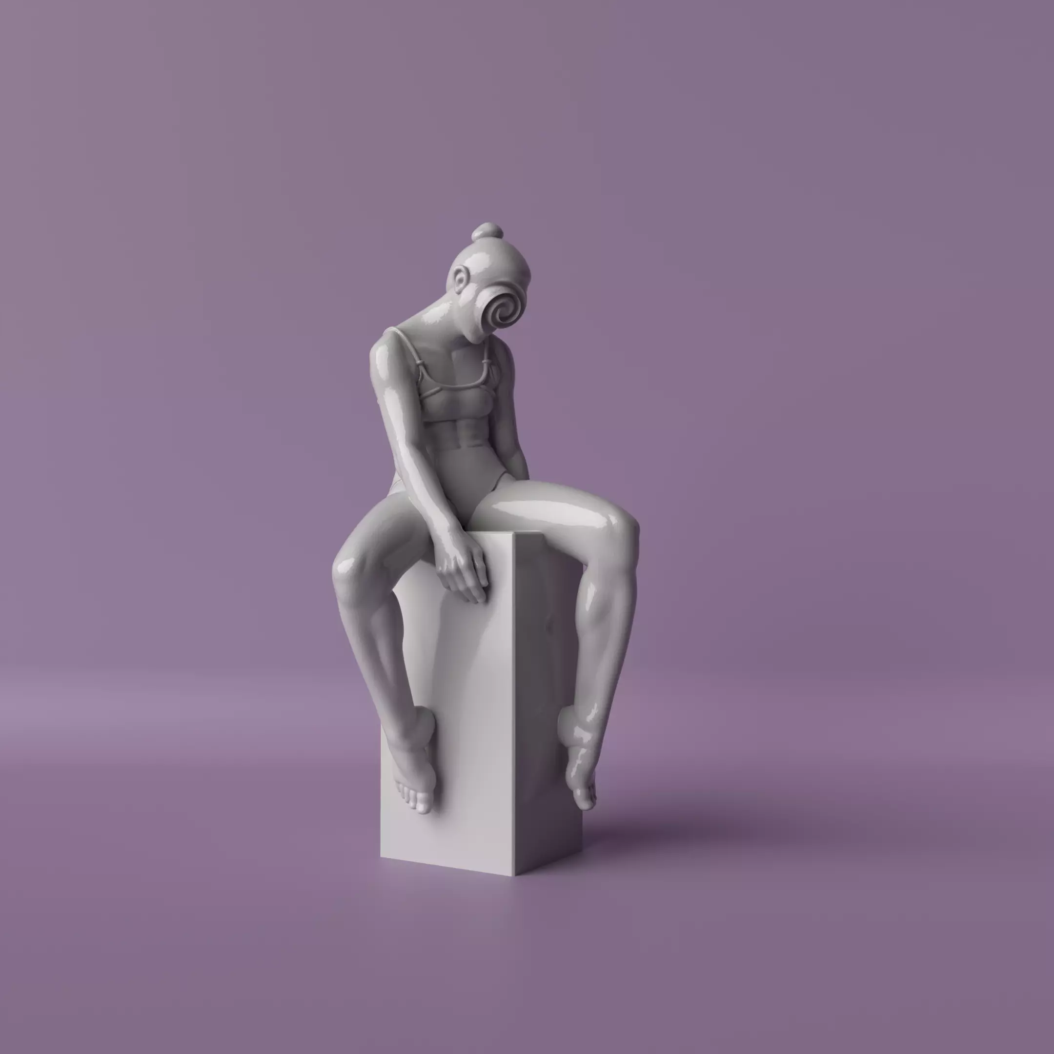Faceless Girl Minimalist Sitting Sculpture 3D print model_0