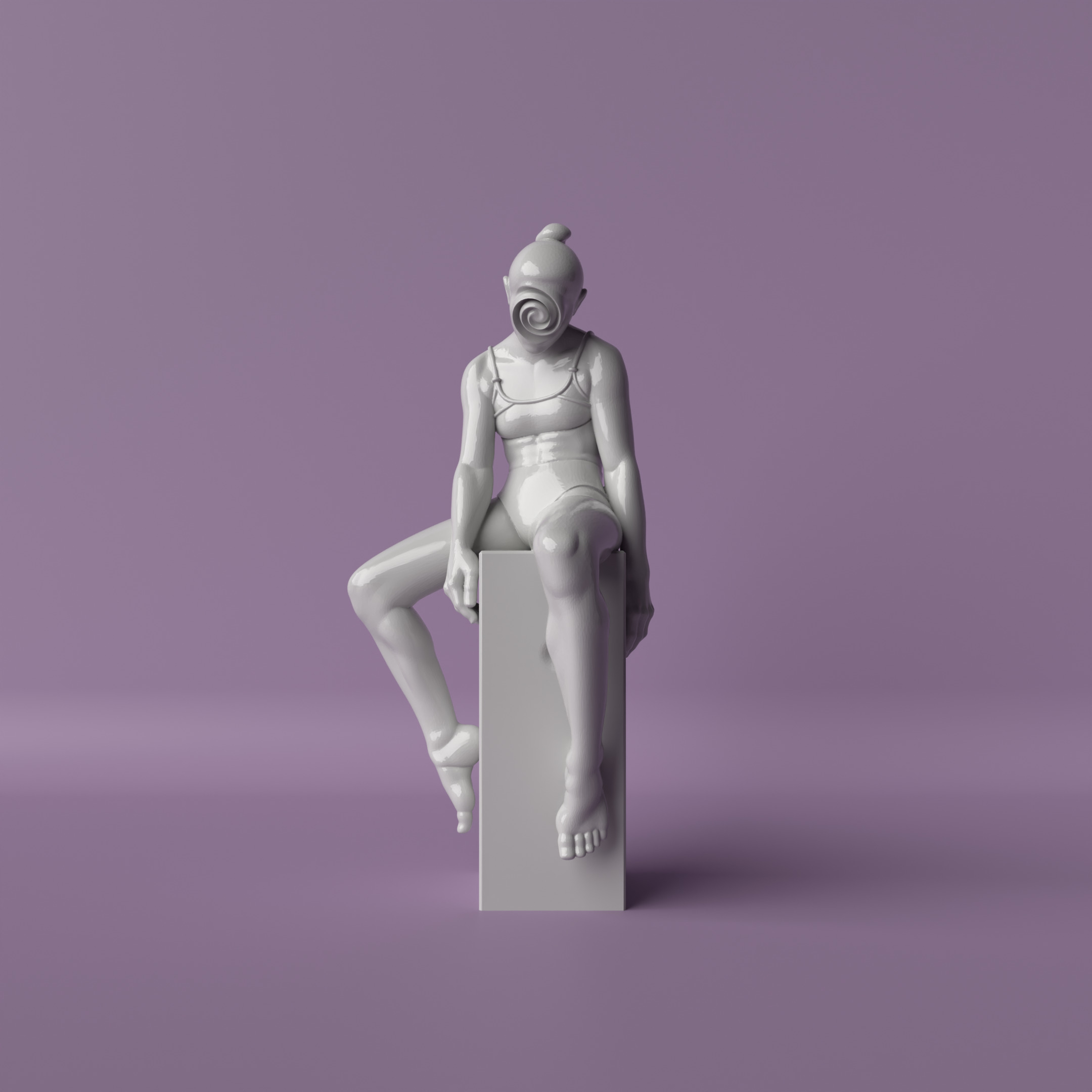 Faceless Girl Minimalist Sitting Sculpture 3D print model_1