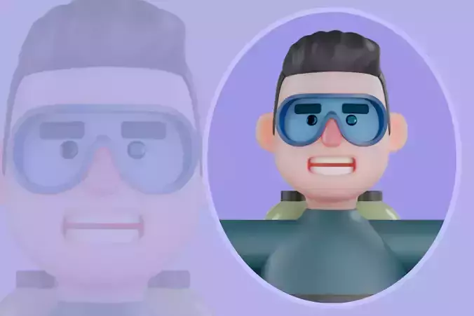 Stylized 3D Male Diver Character - Cartoon Scuba Man