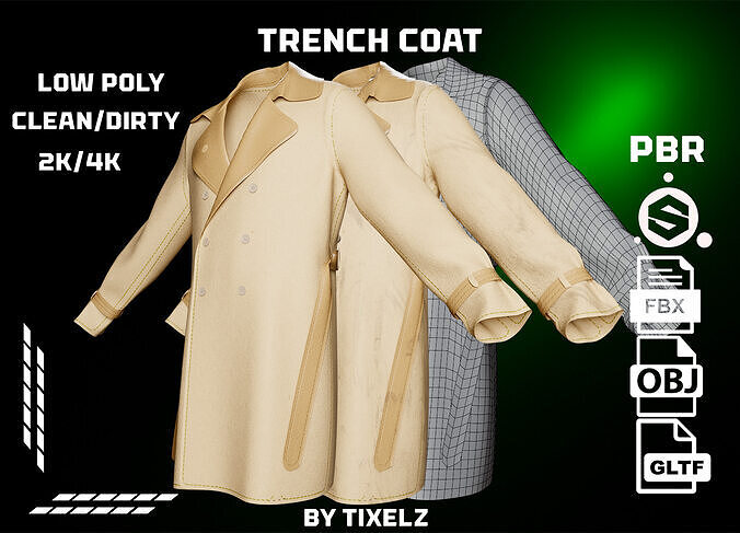 Trench coat Low-poly 3D model