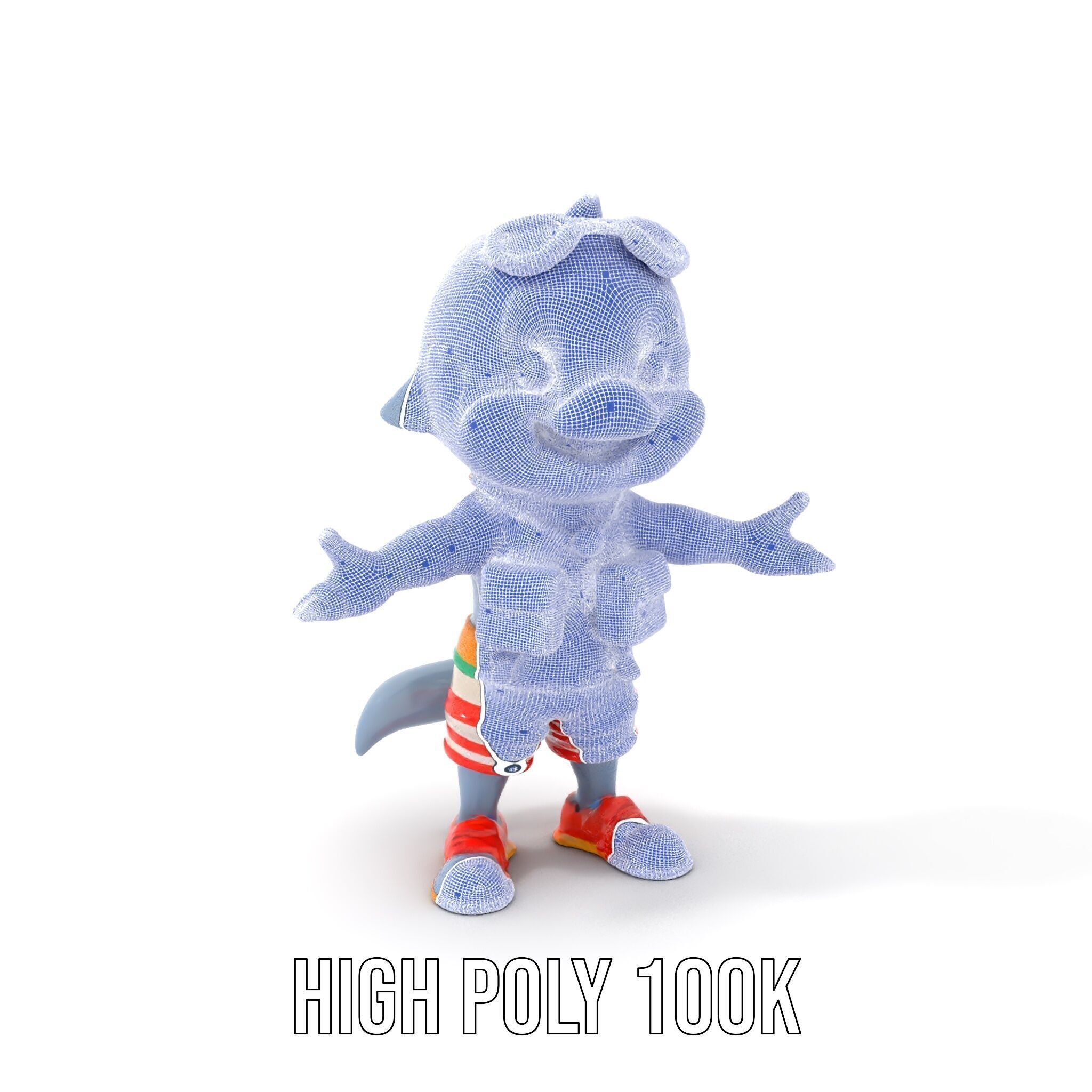 Smiling Dolphin Character in Shorts with Lifebuoy Rigged and ... Low-poly 3D model_4
