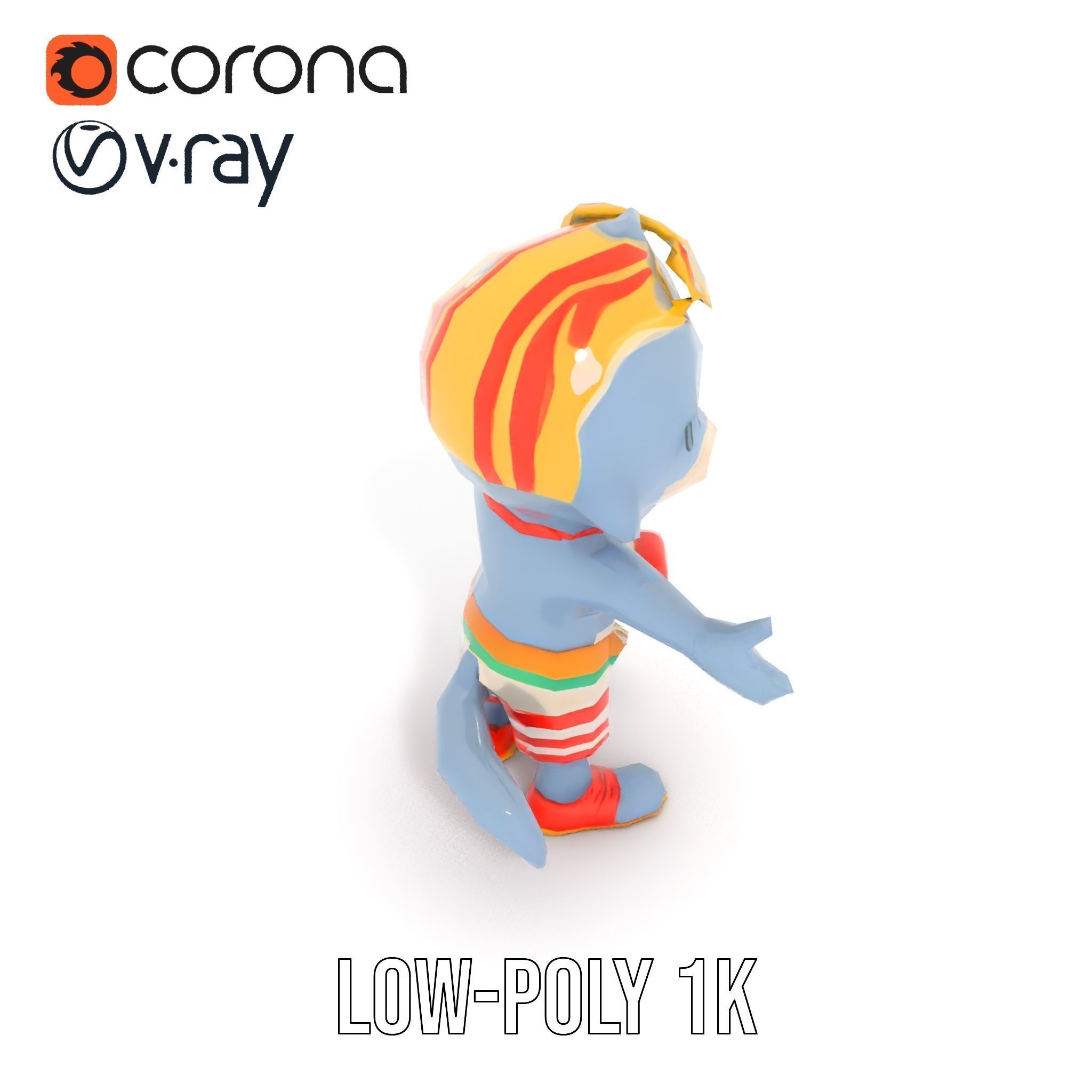 Smiling Dolphin Character in Shorts with Lifebuoy Rigged and ... Low-poly 3D model_19