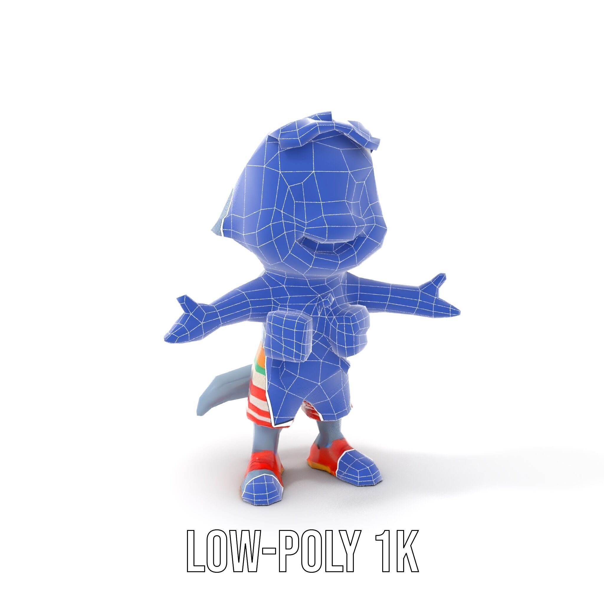 Smiling Dolphin Character in Shorts with Lifebuoy Rigged and ... Low-poly 3D model_14