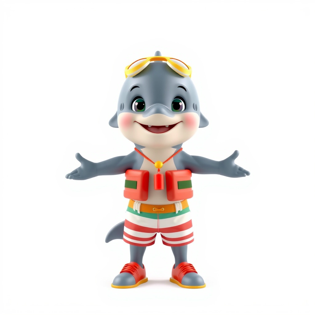 Smiling Dolphin Character in Shorts with Lifebuoy Rigged and ... Low-poly 3D model_2