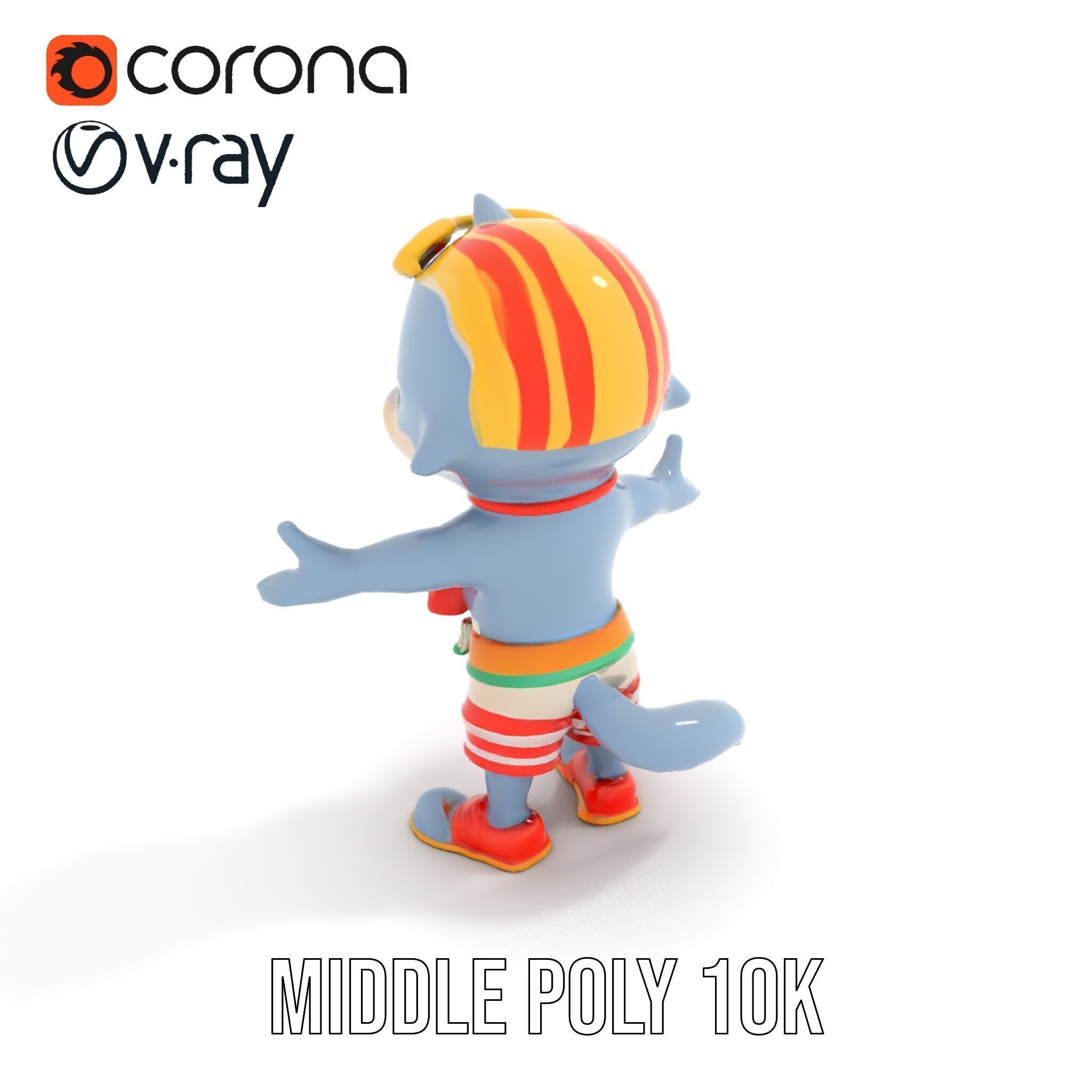 Smiling Dolphin Character in Shorts with Lifebuoy Rigged and ... Low-poly 3D model_16