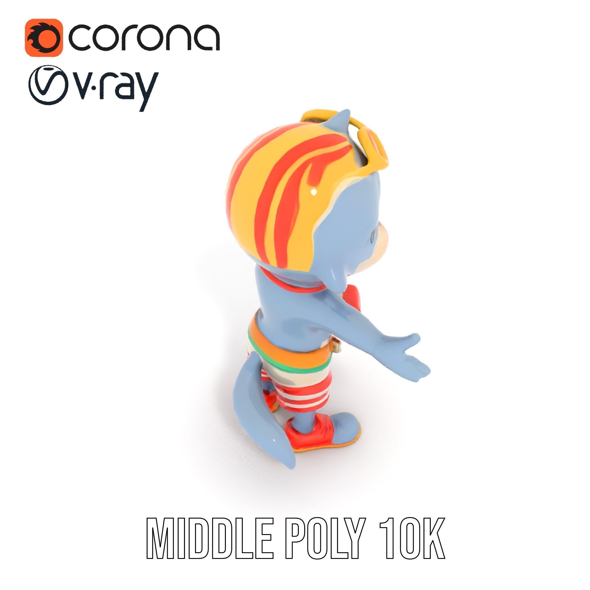 Smiling Dolphin Character in Shorts with Lifebuoy Rigged and ... Low-poly 3D model_18