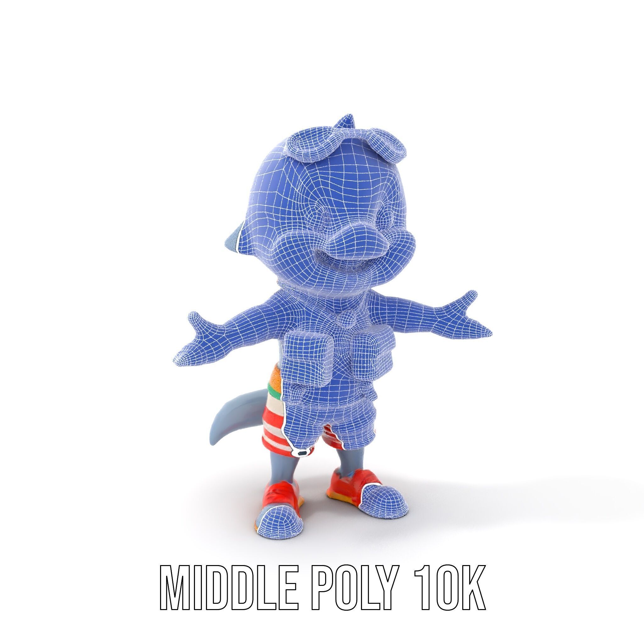 Smiling Dolphin Character in Shorts with Lifebuoy Rigged and ... Low-poly 3D model_27