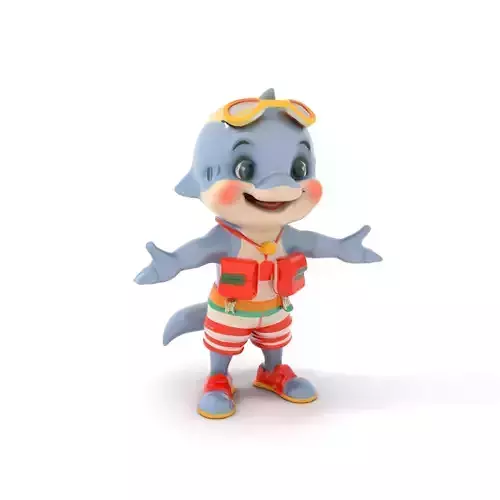 Smiling Dolphin Character in Shorts with Lifebuoy Rigged and ... Low-poly 3D model