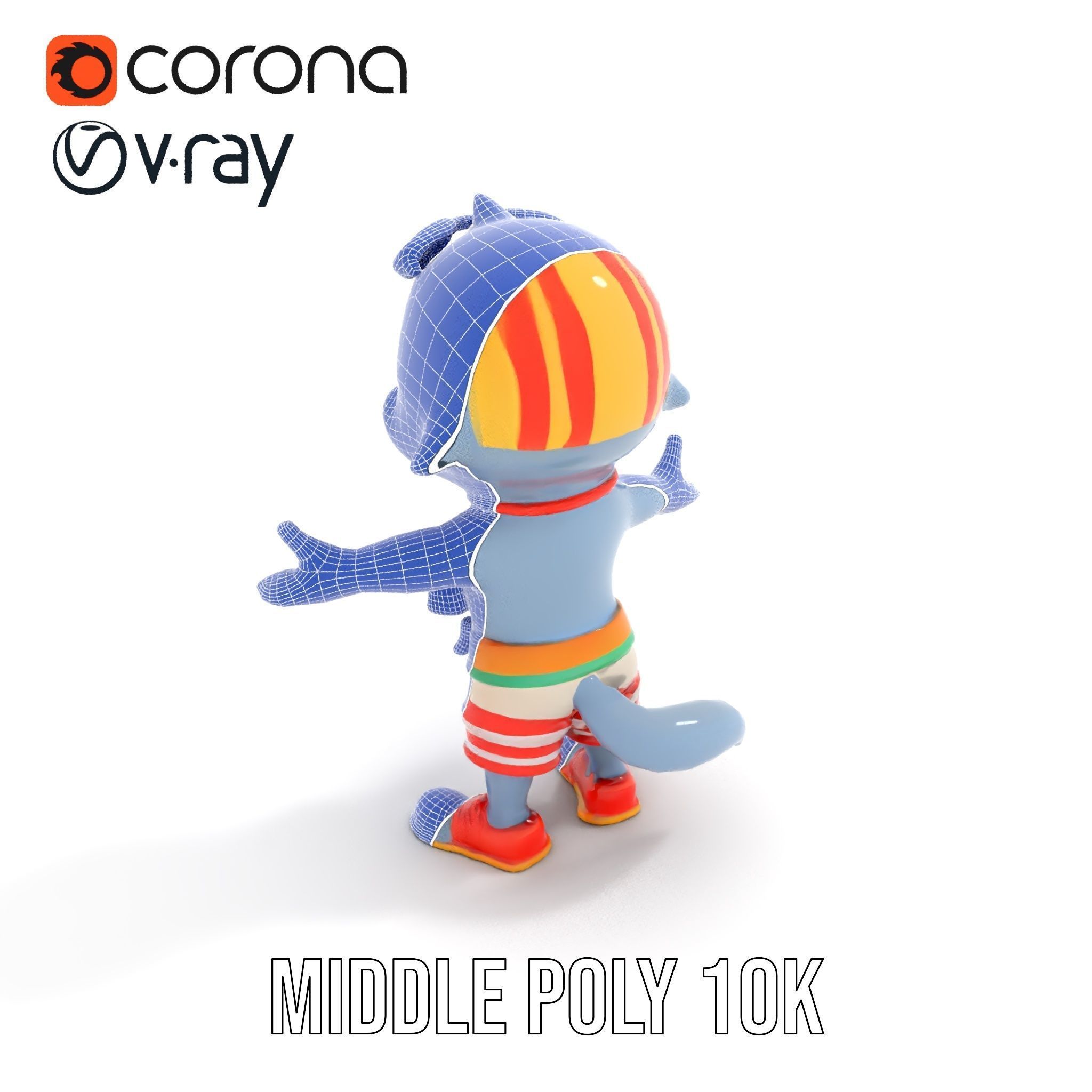 Smiling Dolphin Character in Shorts with Lifebuoy Rigged and ... Low-poly 3D model_32