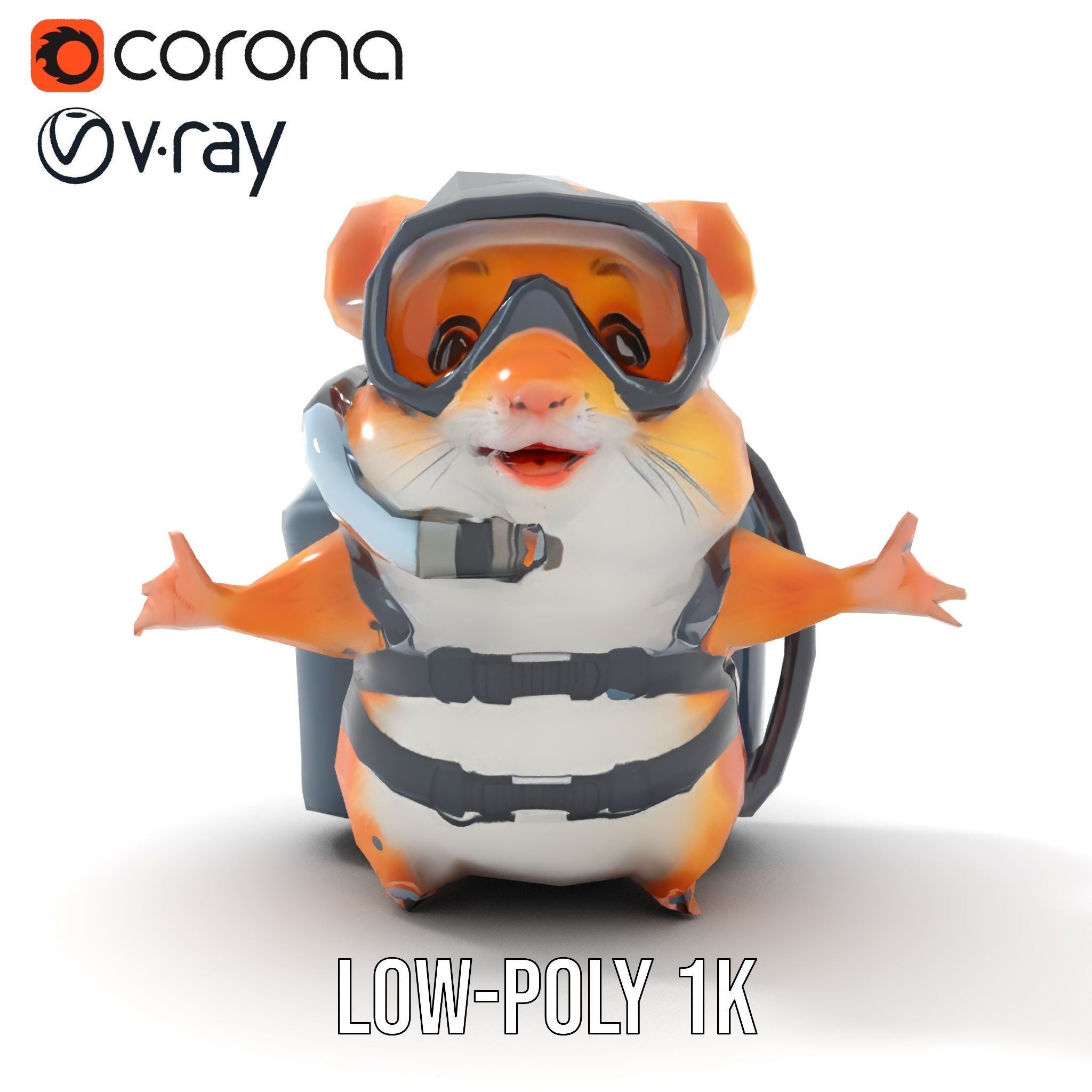 Adventurous Hamster Character Model  Rigged and Animated Low-poly 3D model_19