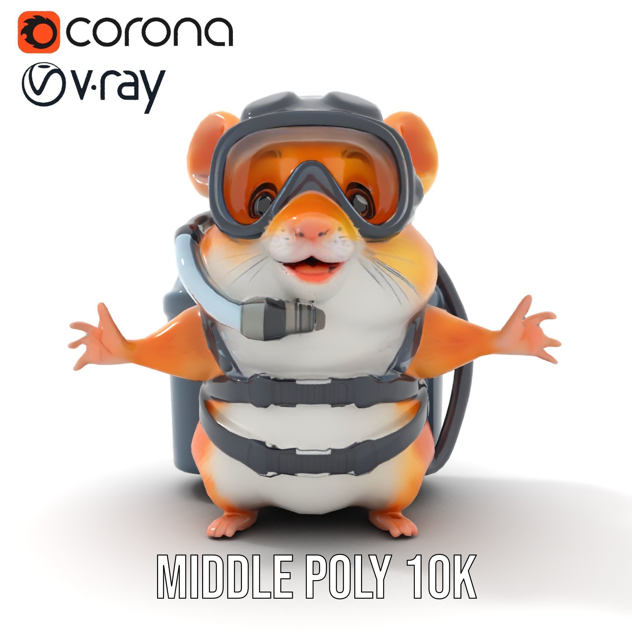 Adventurous Hamster Character Model  Rigged and Animated Low-poly 3D model_21