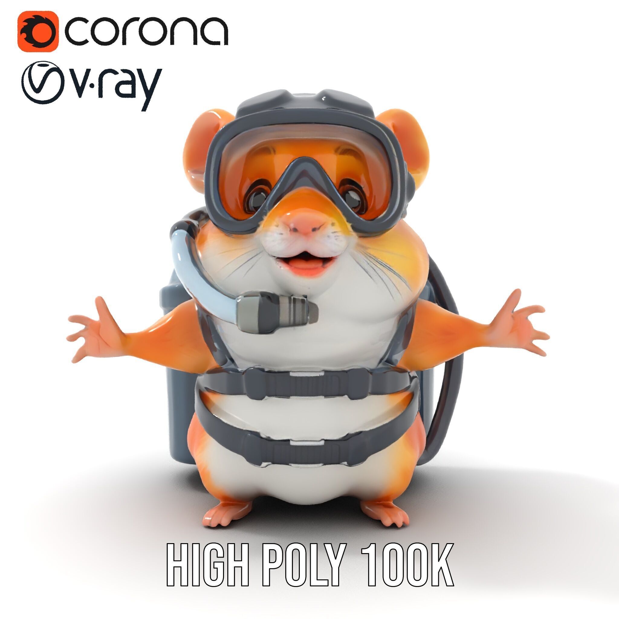 Adventurous Hamster Character Model  Rigged and Animated Low-poly 3D model_14