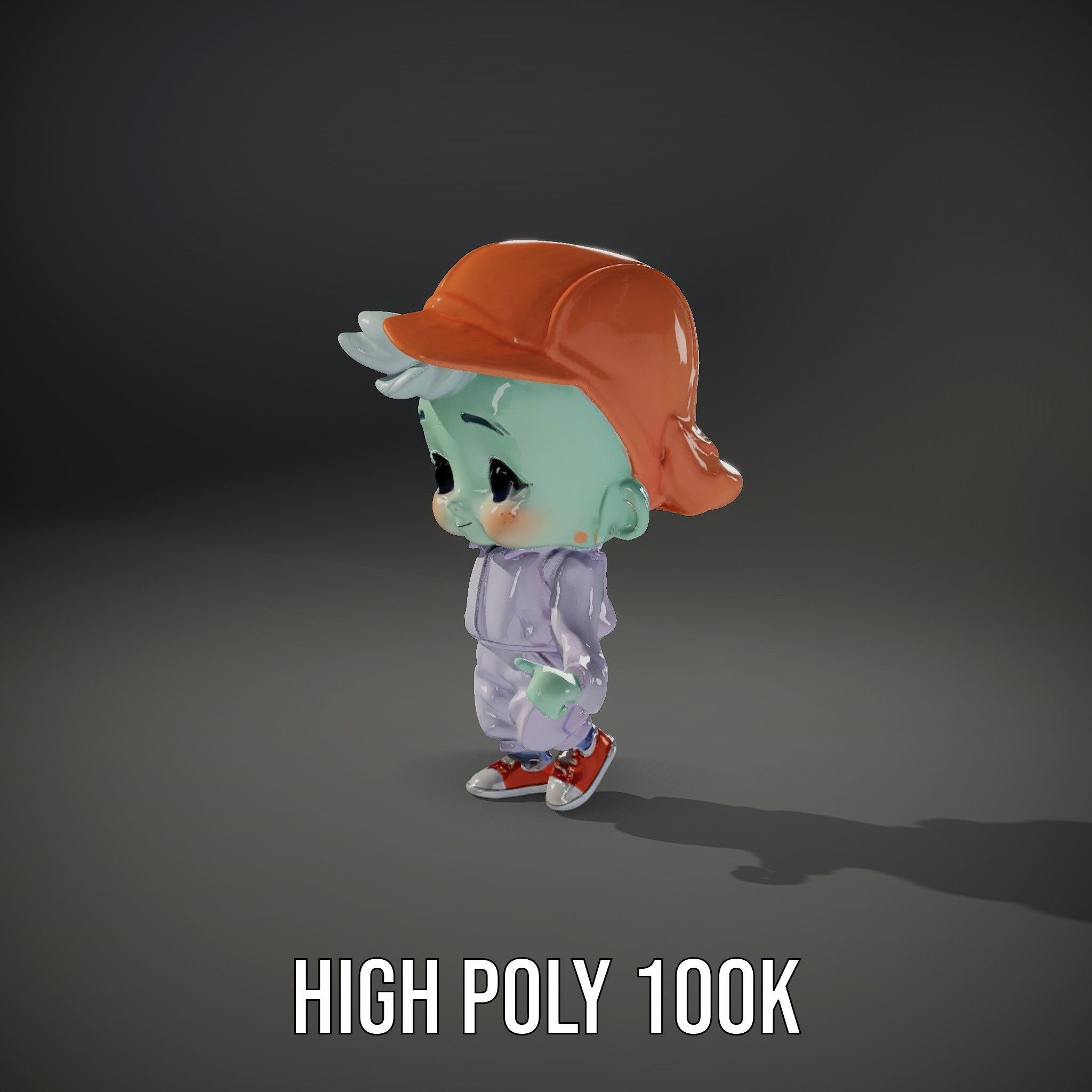 Cute Alien Kid with Baseball Cap Rigged and Animated Low-poly 3D model_10