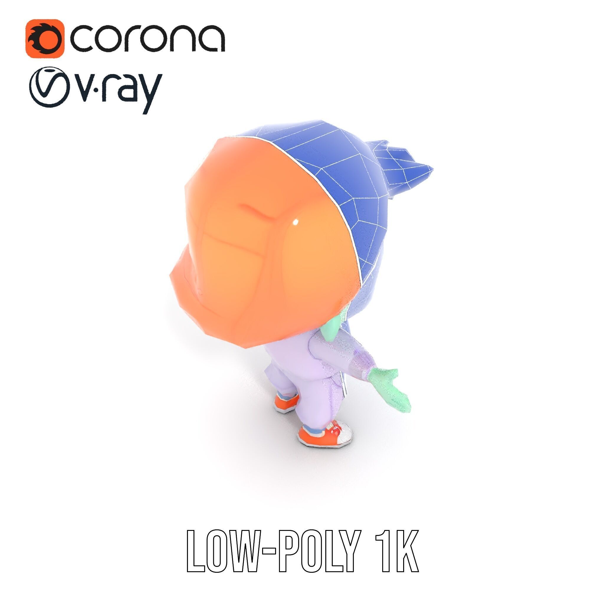 Cute Alien Kid with Baseball Cap Rigged and Animated Low-poly 3D model_28