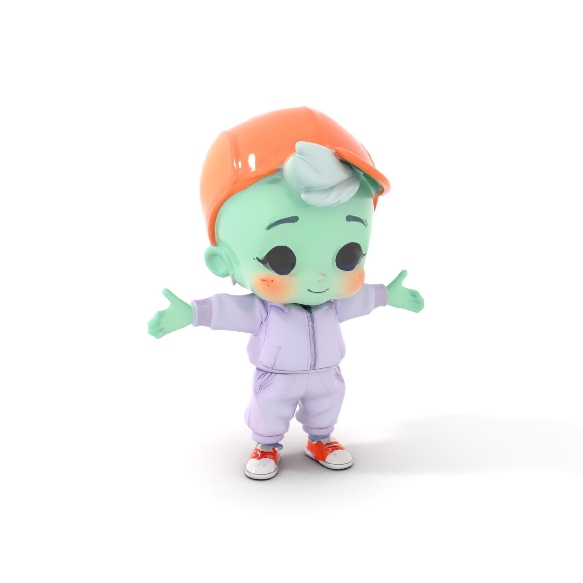 Cute Alien Kid with Baseball Cap Rigged and Animated Low-poly 3D model_11