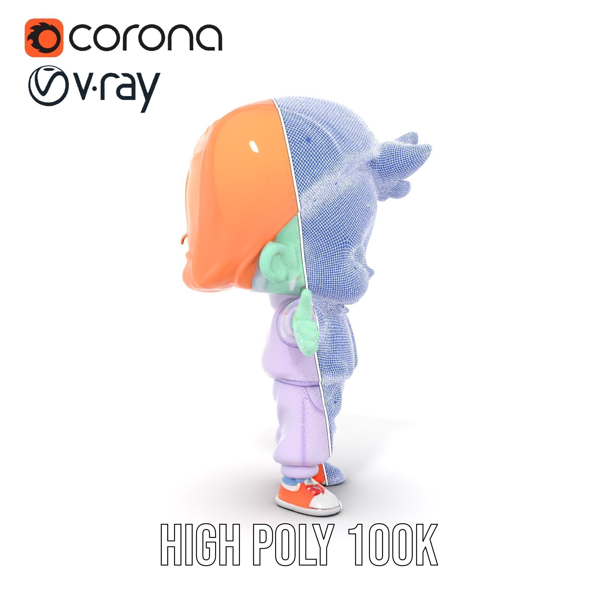 Cute Alien Kid with Baseball Cap Rigged and Animated Low-poly 3D model_37