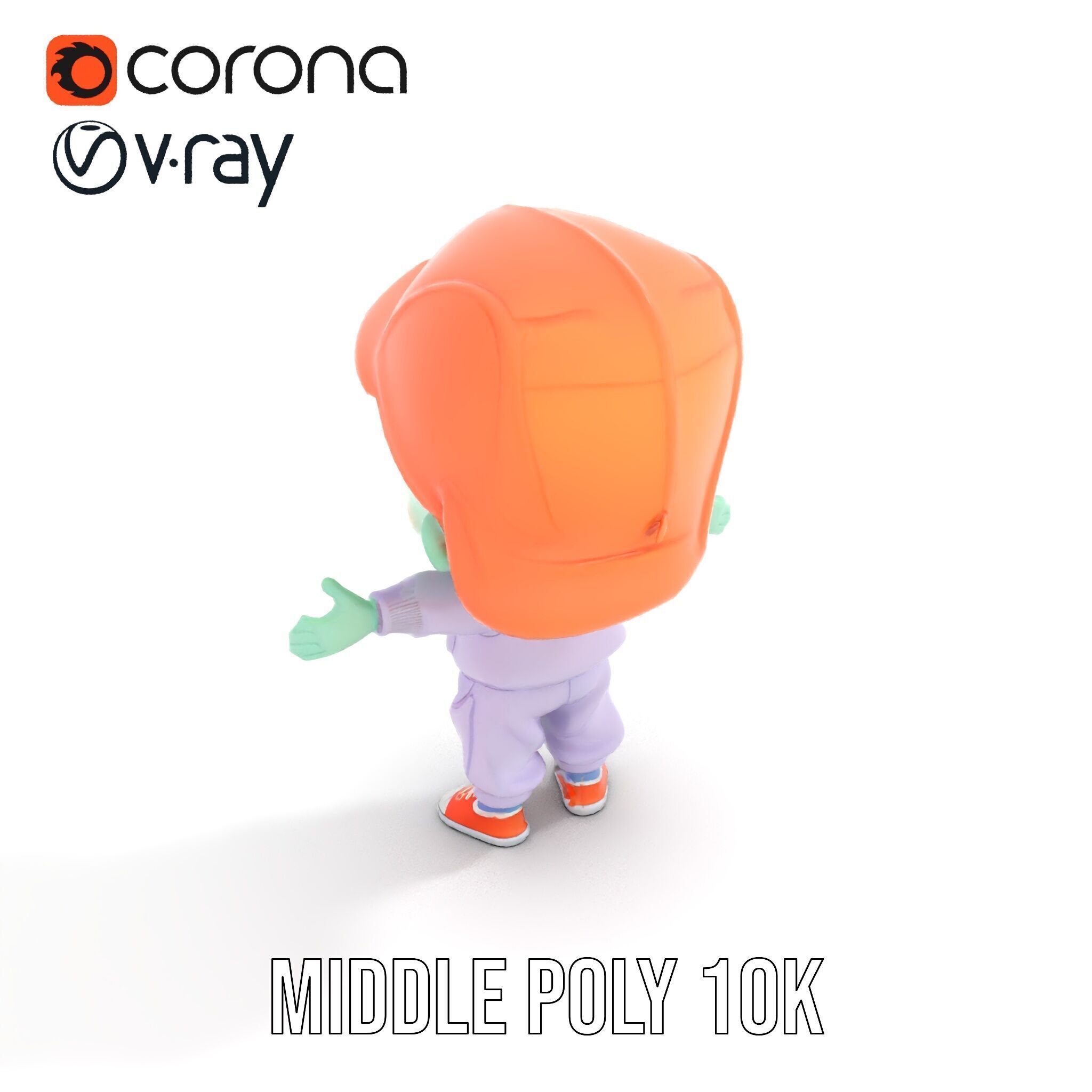 Cute Alien Kid with Baseball Cap Rigged and Animated Low-poly 3D model_14