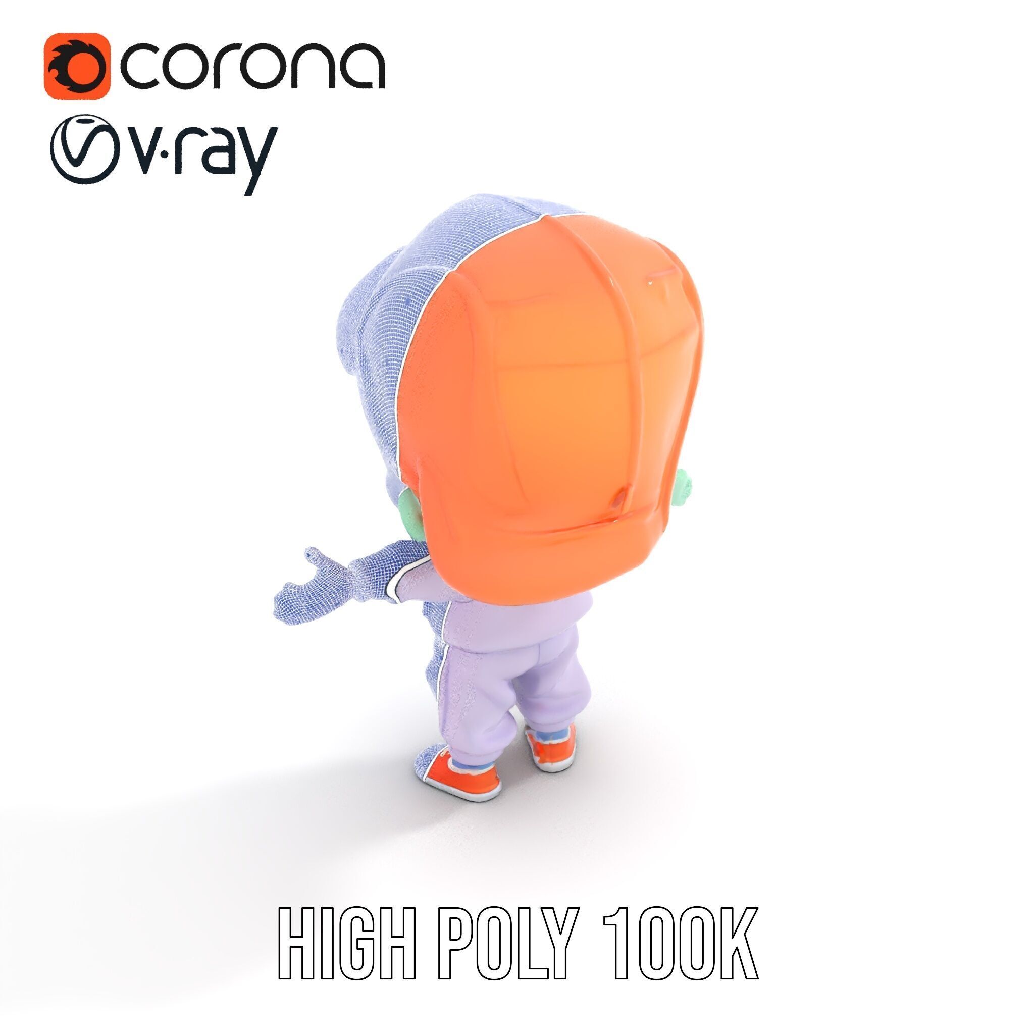 Cute Alien Kid with Baseball Cap Rigged and Animated Low-poly 3D model_34