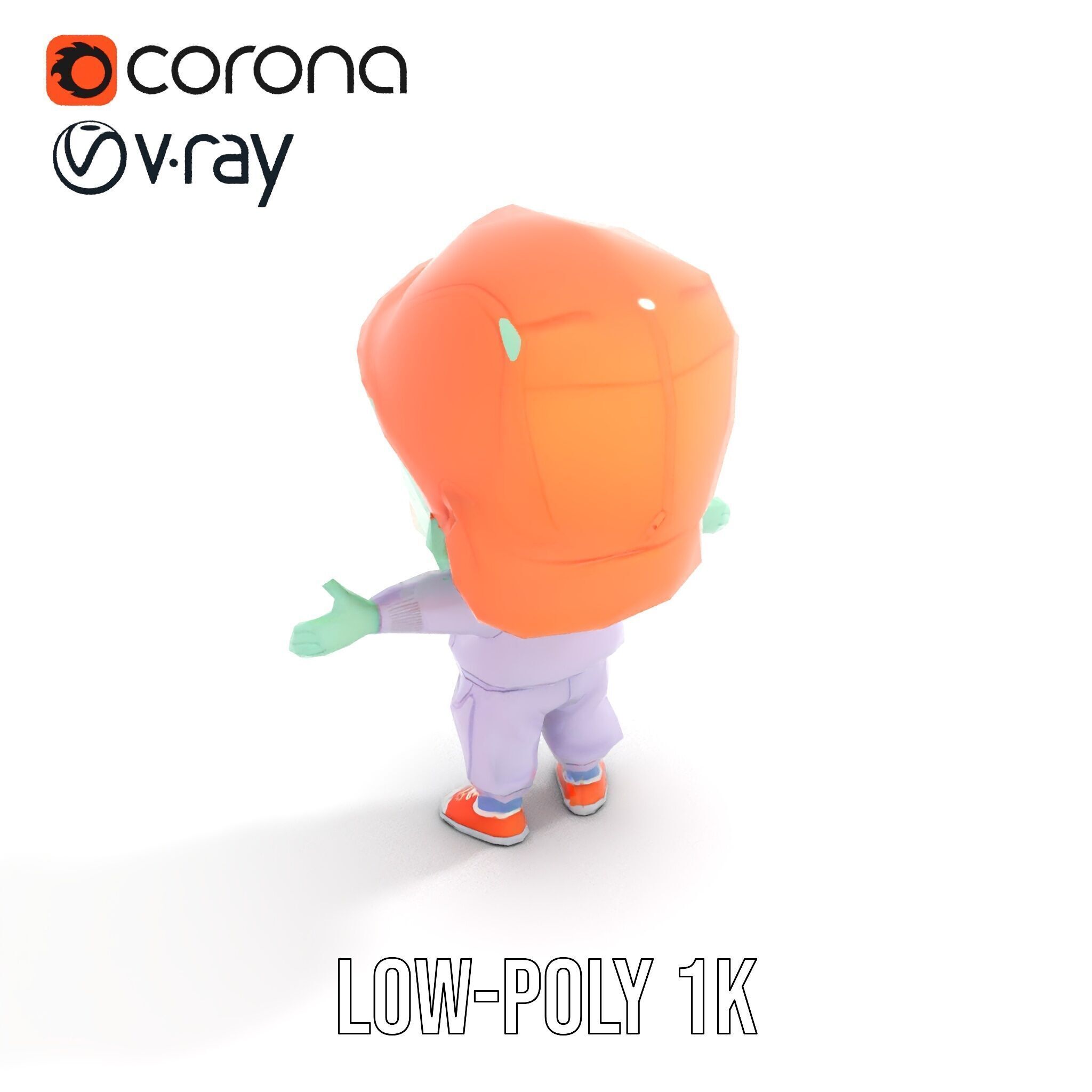 Cute Alien Kid with Baseball Cap Rigged and Animated Low-poly 3D model_20