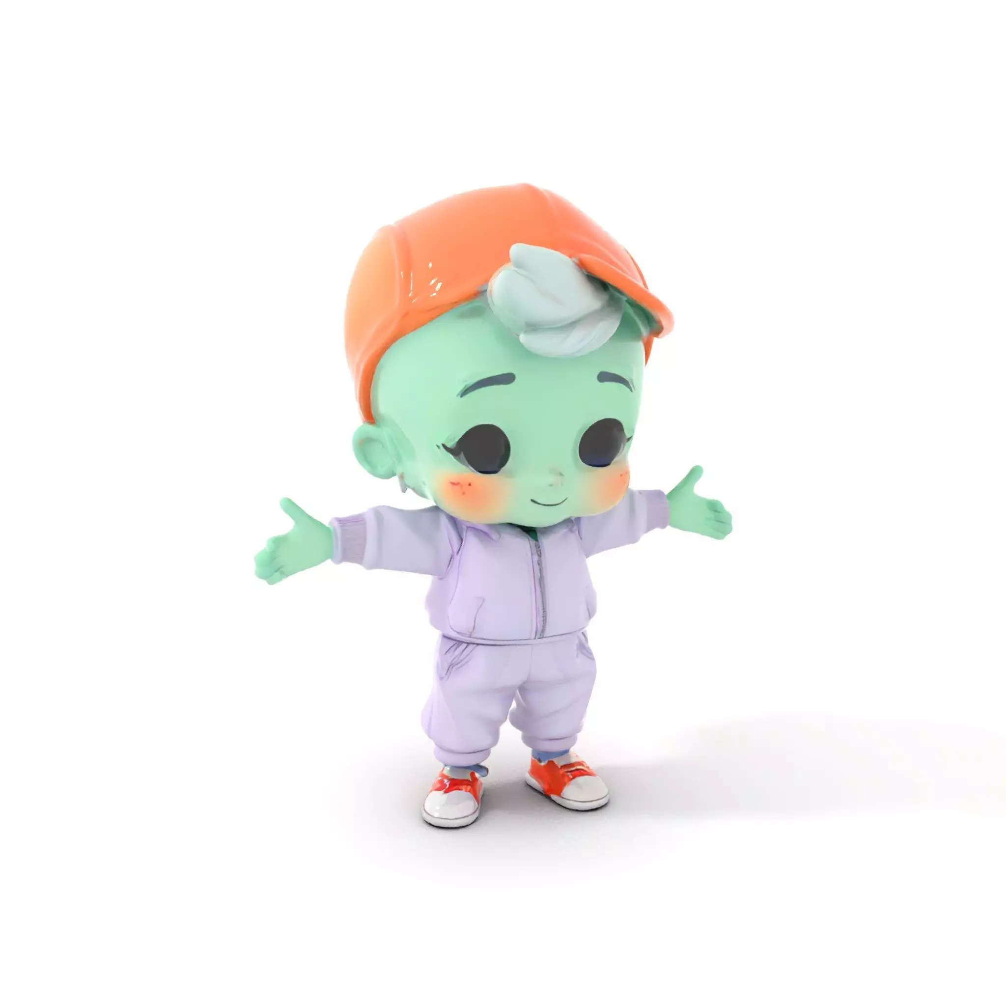 Cute Alien Kid with Baseball Cap Rigged and Animated Low-poly 3D model_0