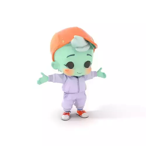 Cute Alien Kid with Baseball Cap Rigged and Animated Low-poly 3D model