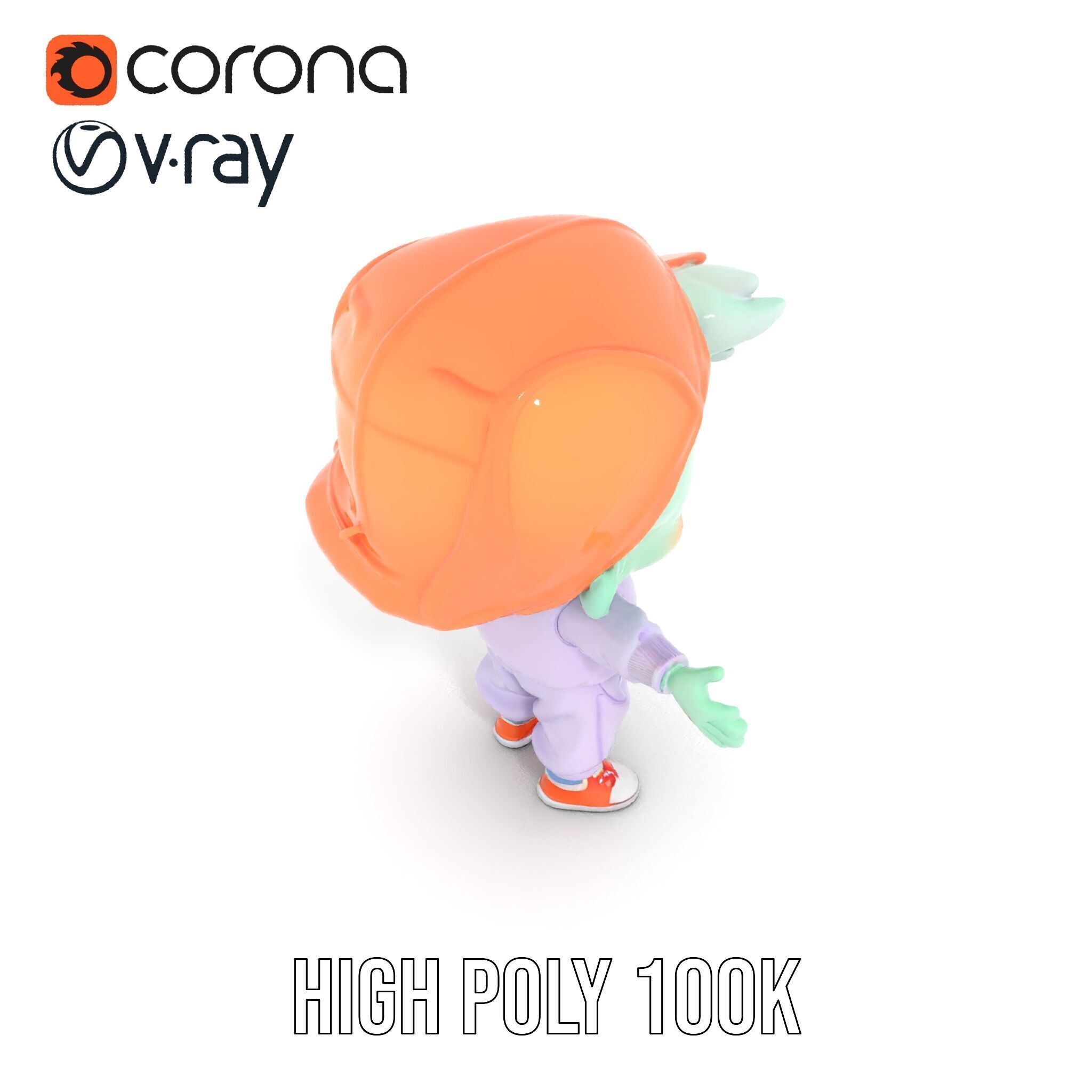 Cute Alien Kid with Baseball Cap Rigged and Animated Low-poly 3D model_16