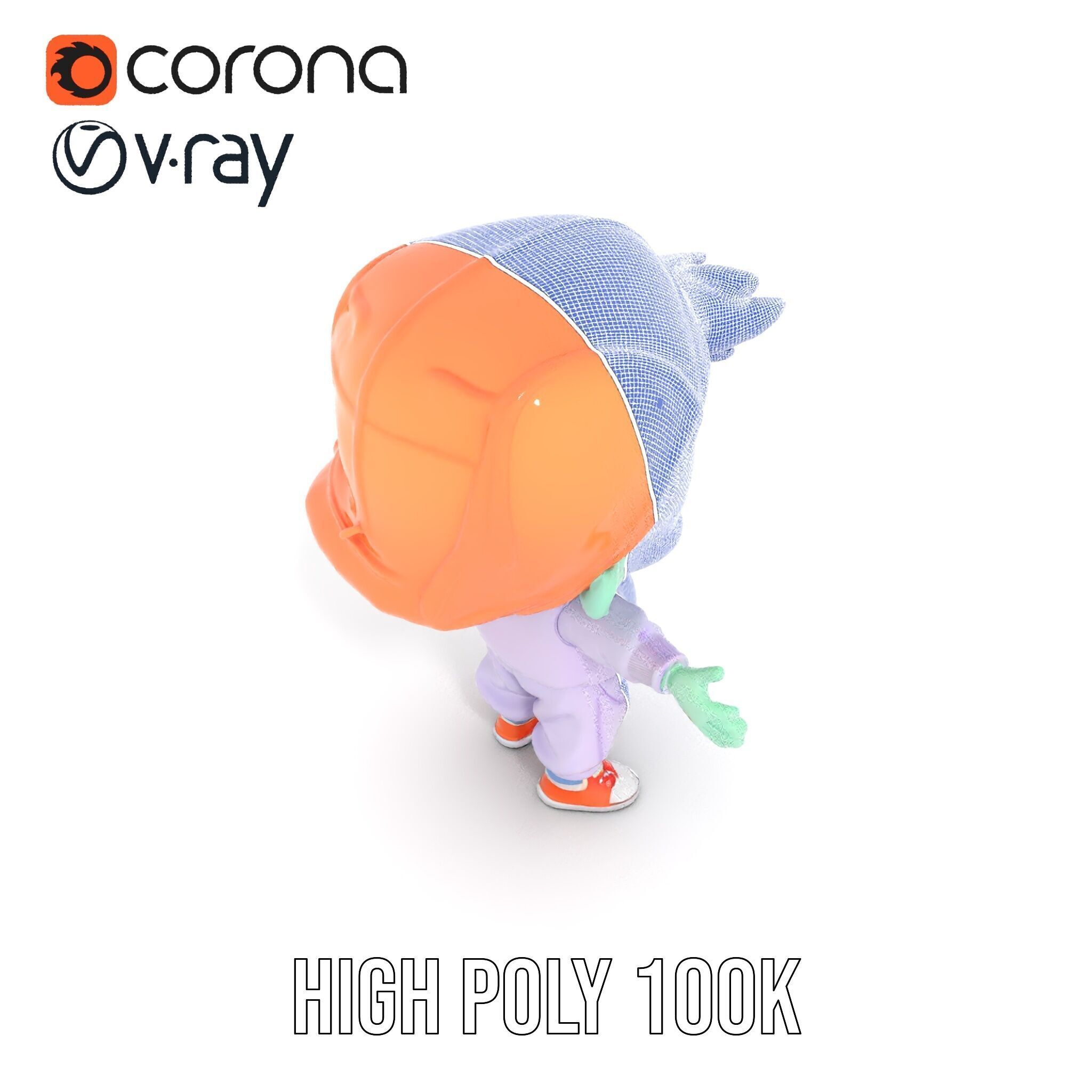 Cute Alien Kid with Baseball Cap Rigged and Animated Low-poly 3D model_36