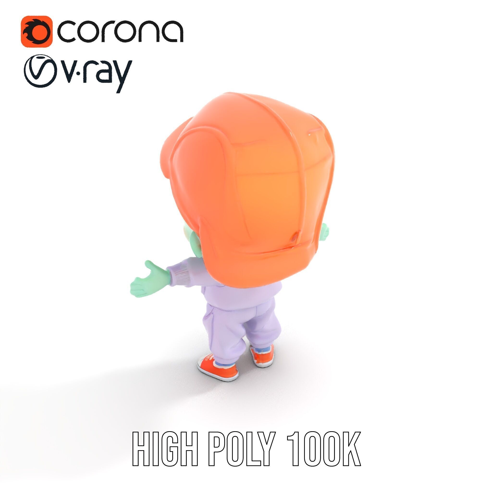 Cute Alien Kid with Baseball Cap Rigged and Animated Low-poly 3D model_24