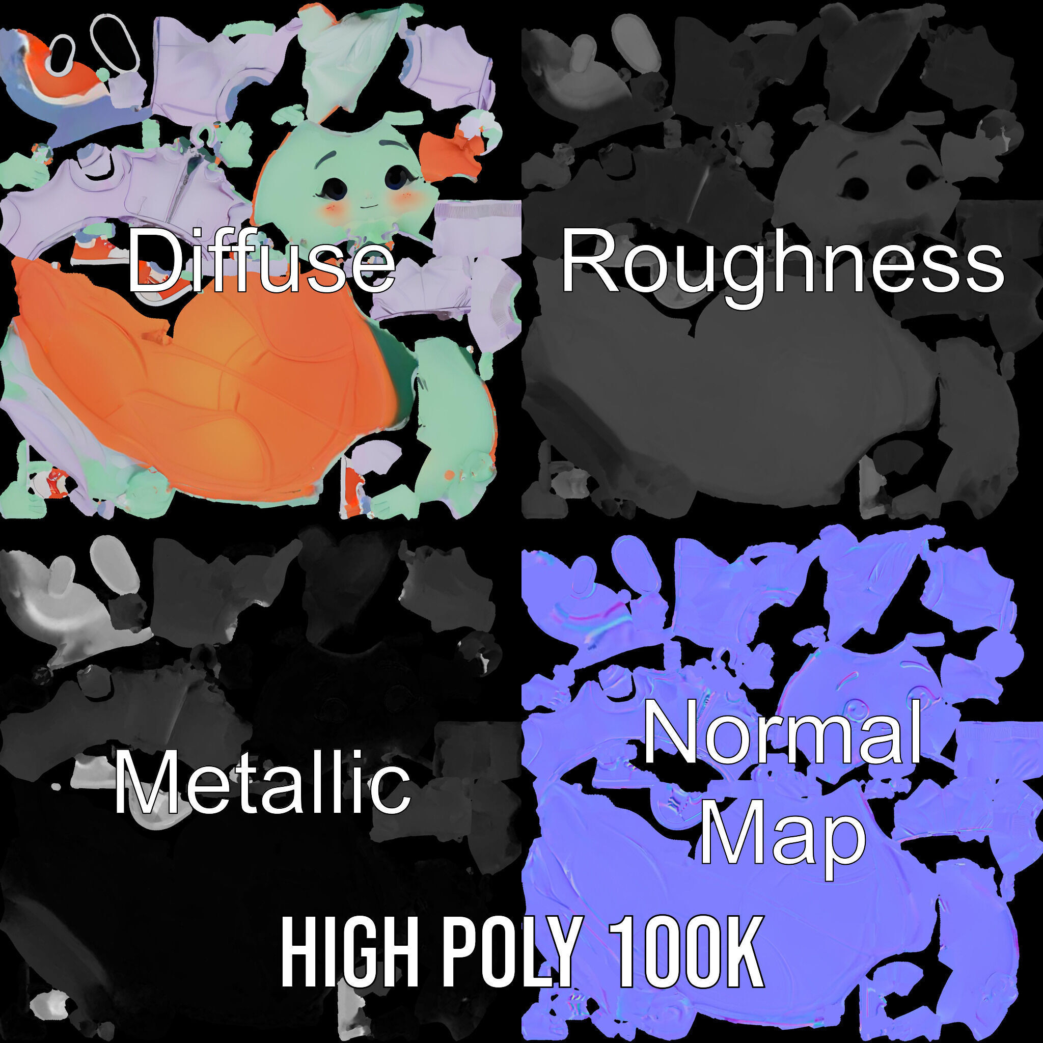 Cute Alien Kid with Baseball Cap Rigged and Animated Low-poly 3D model_4