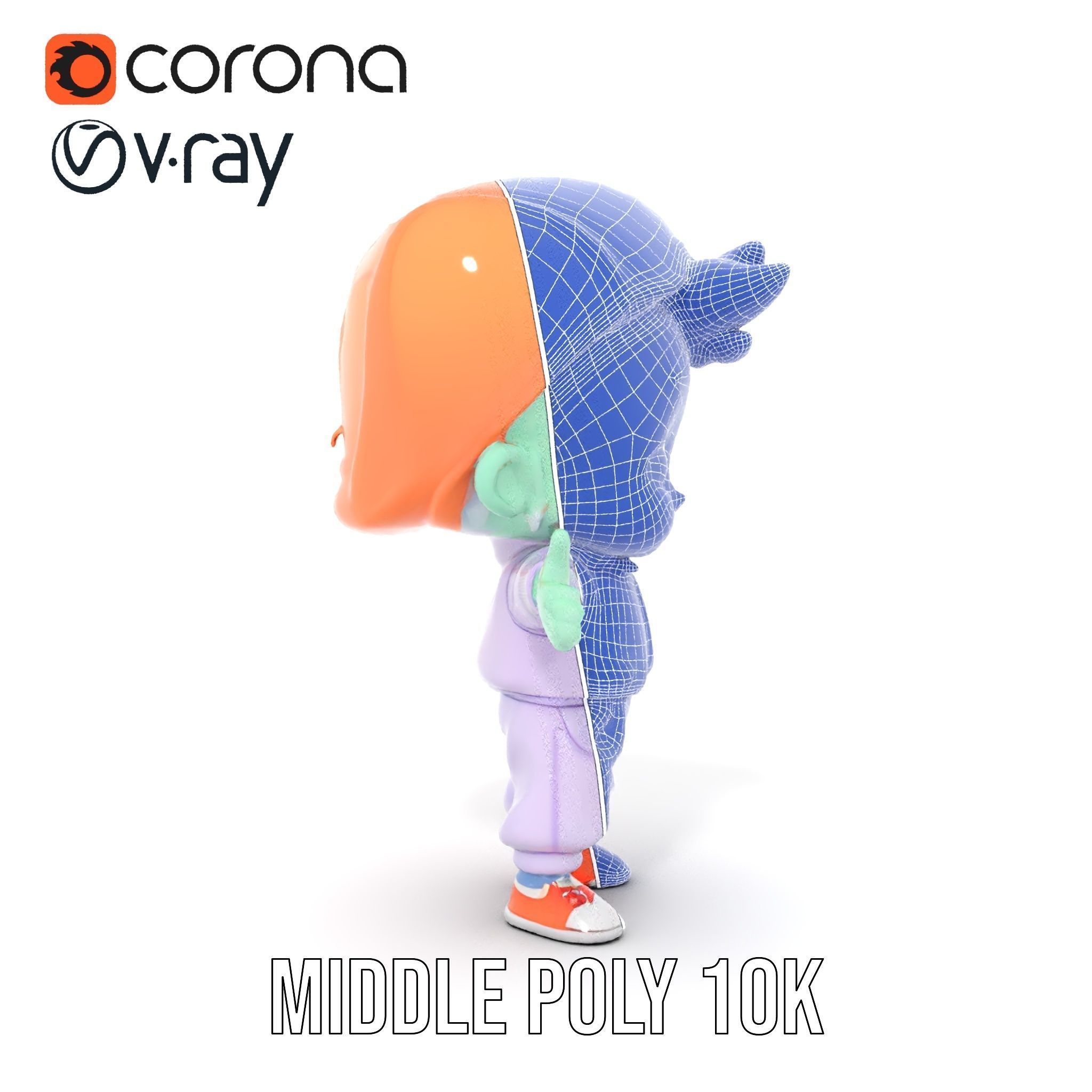 Cute Alien Kid with Baseball Cap Rigged and Animated Low-poly 3D model_35