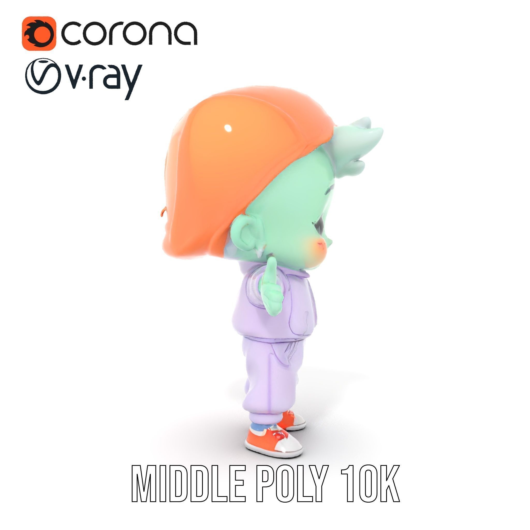 Cute Alien Kid with Baseball Cap Rigged and Animated Low-poly 3D model_27