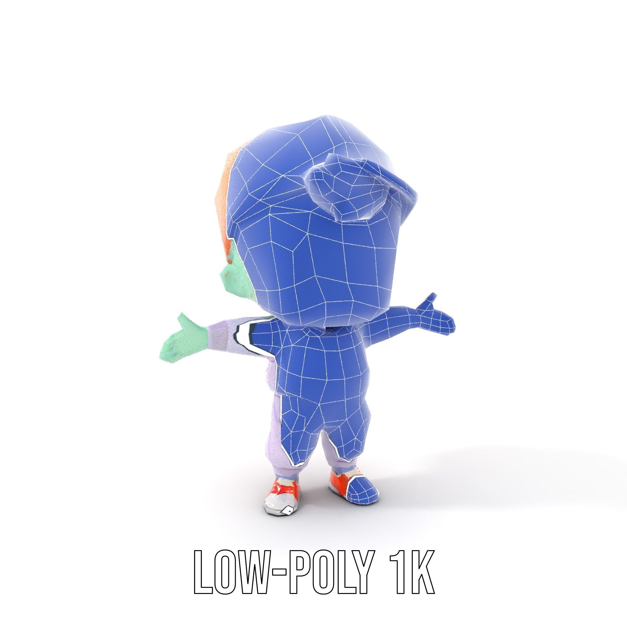Cute Alien Kid with Baseball Cap Rigged and Animated Low-poly 3D model_23